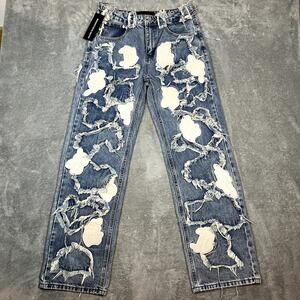 Racer Worldwide Definitive Patch Jeans Blue Womens 30 Baggy Wide Leg NWT